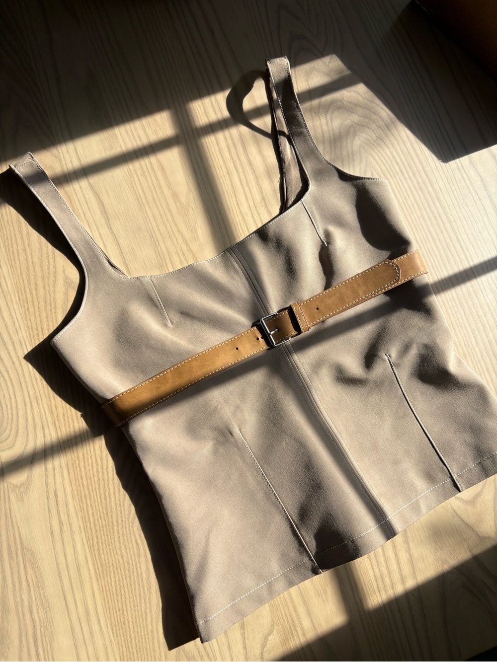 Zara belted topstitched top